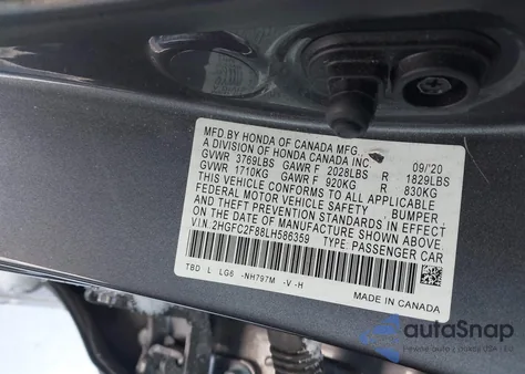 2020 Honda Civic Sport из США, поврежденный, VIN 2HGFC2F88LH586359